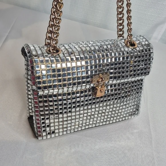 Kurt Geiger Metallic Grid Shoulder Bag W/Dust Bag NWT - Picture 11 of 16